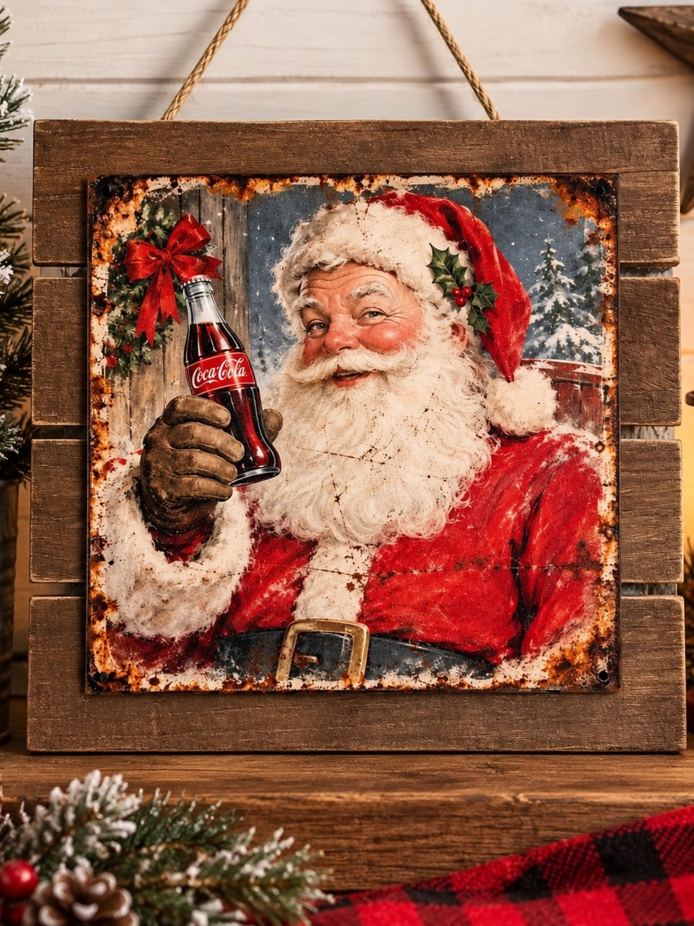 Coca Cola Santa Wall Plaque in Red, White and Green